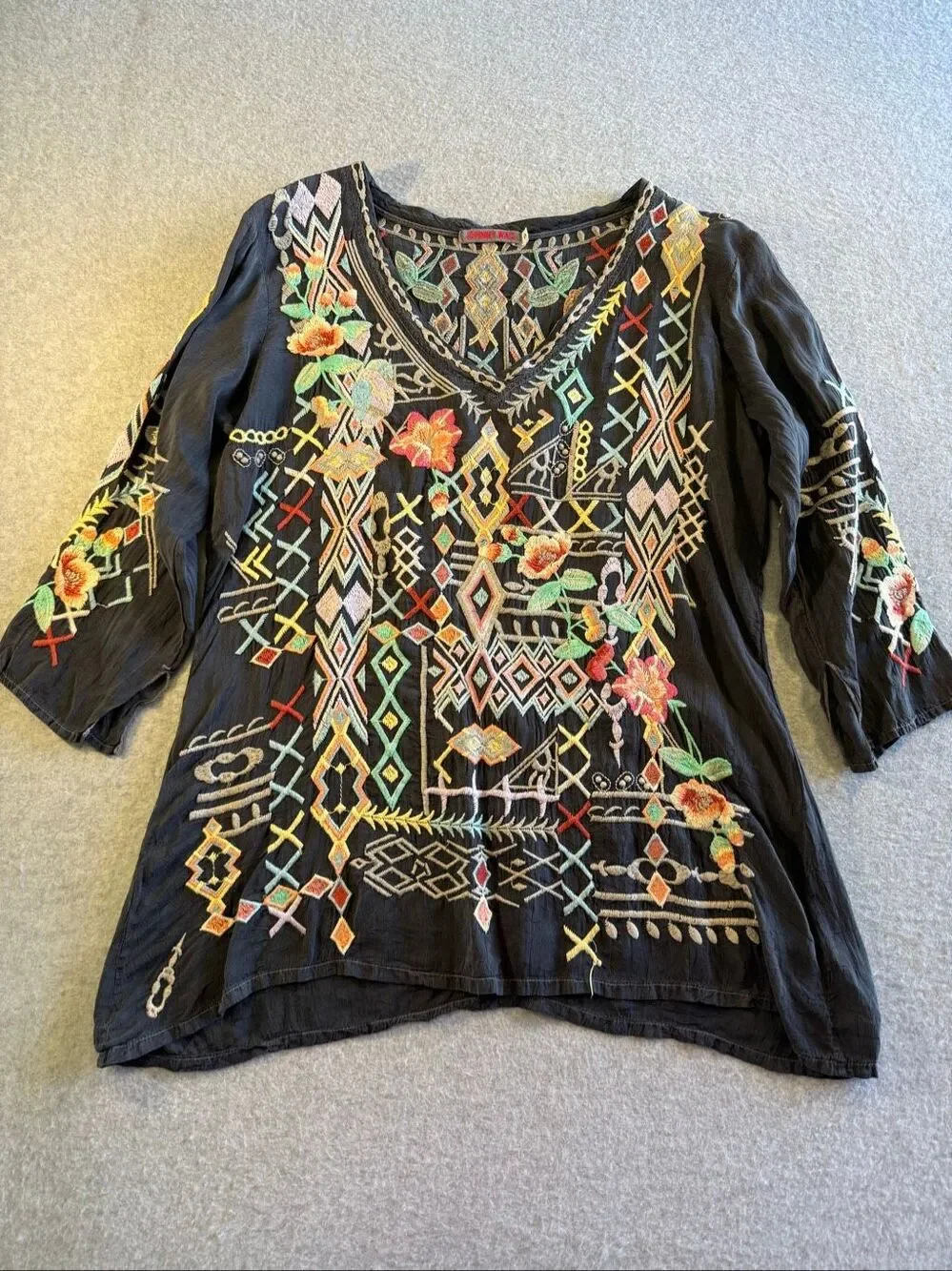 Boho Fairycore Johnny Was Seeroon Floral Embroidered Tunic small